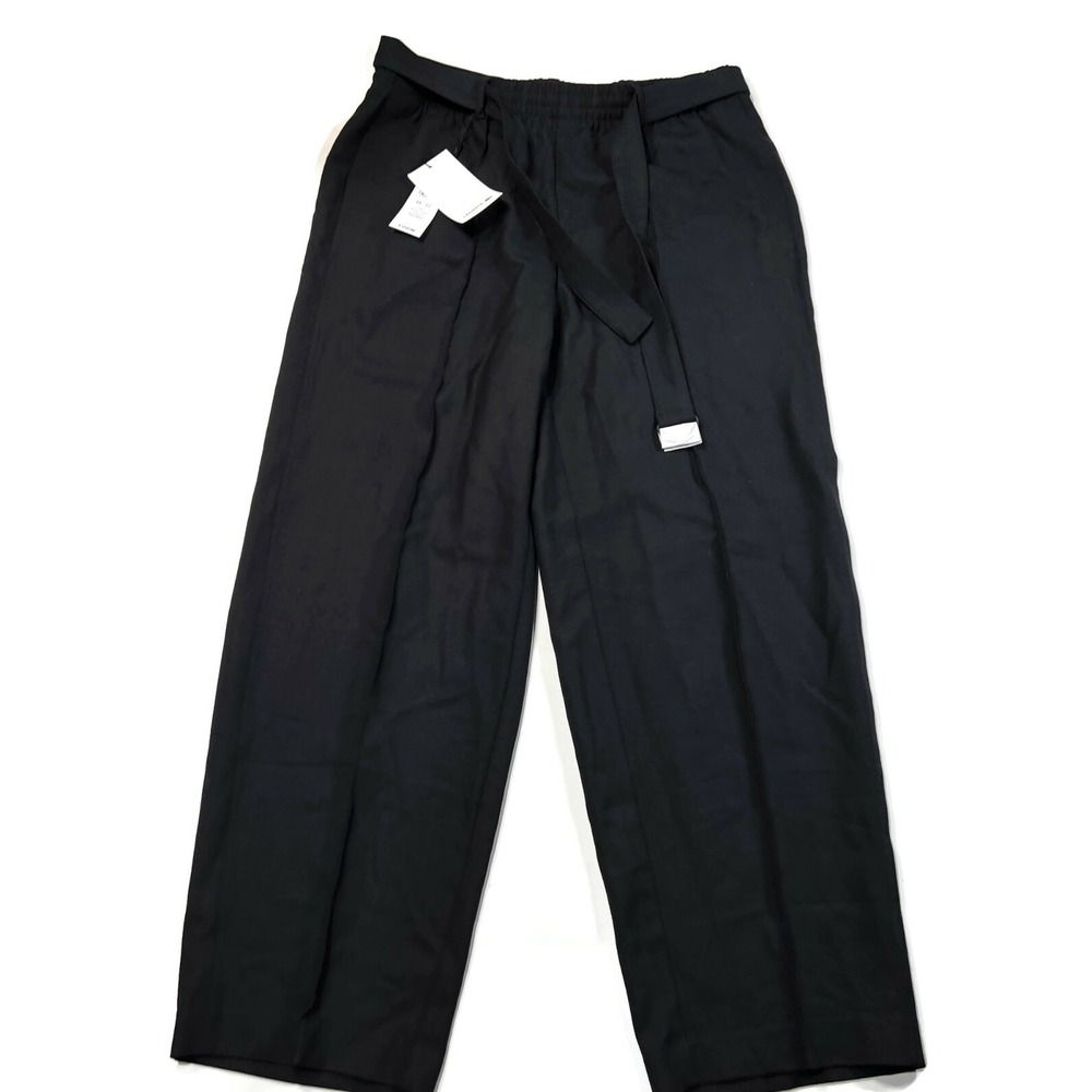 Lacoste Flared Wool Blend Pants Womens 33 x 31 High Waist Blue New NWT $210 Belt
